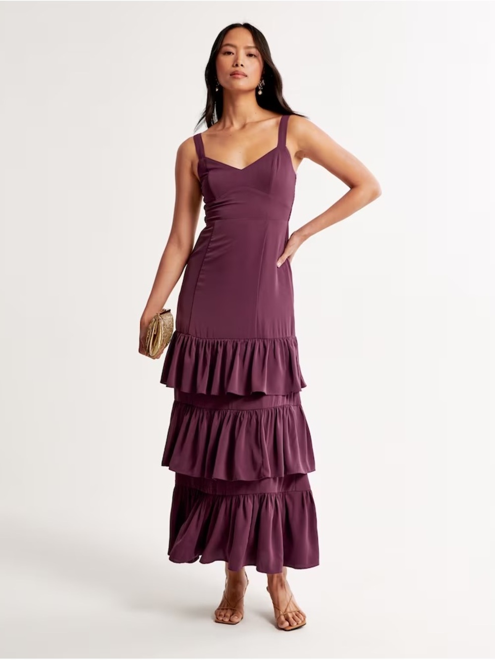 Abercrombie & Fitch Plum Tiered Ruffle Maxi Dress